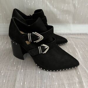 Gianni Bini Pointed Toe Silver Studded Leather Buckle Ankle Boots